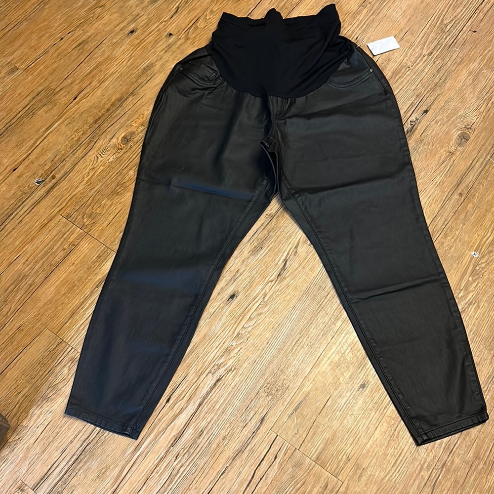Indigo Blue Maternity Leather Look Pants Black Size 1X NWT